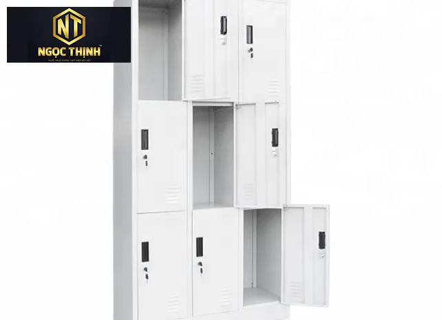Xưởng Nội Thất Ngọc Thịnh - Tủ sắt, tủ locker 9 ngăn 3 khoang màu trắng